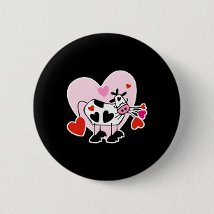 Badge Rond 5 Cm Vache aux coeurs de la Saint-Valentin