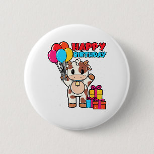 Badge Rond 5 Cm Vache Birthday Balloon Thème Cattleman Farman Cute