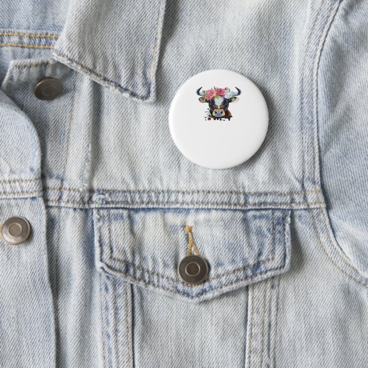 Badge Rond 5 Cm Vache couronnée de fleurs T-shirt classique (En situation)