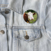 Badge Rond 5 Cm Vache de boucherie faite face blanche (En situation)