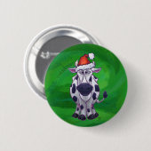 Badge Rond 5 Cm Vache de Noël sur Green (Devant & derrière)