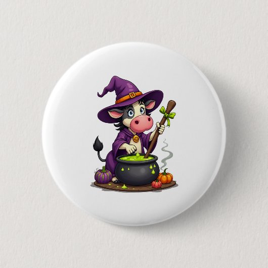 Badge Rond 5 Cm Vache de sorcière Cauldron Brew (Devant)