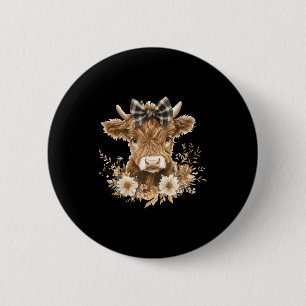Badge Rond 5 Cm Vache des Highlands avec fleurs à nœud mignonne va