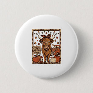 Badge Rond 5 Cm Vache des Highlands Bonjour Automne Gravure Vintag