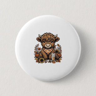 Badge Rond 5 Cm Vache des Highlands d'automne Art de ferme vintage