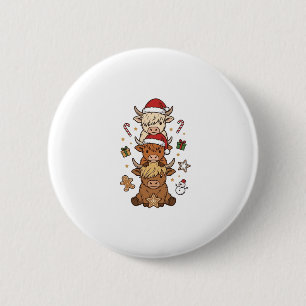 Badge Rond 5 Cm Vache des Highlands de Noël Gravure Vintage Des