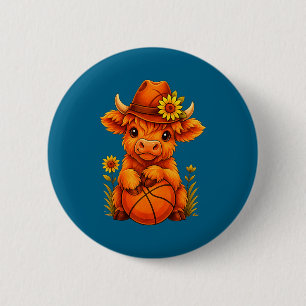 Badge Rond 5 Cm Vache des Highlands mignonne amateur de basketball