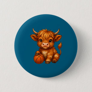 Badge Rond 5 Cm Vache des Highlands mignonne amoureuse de basketba