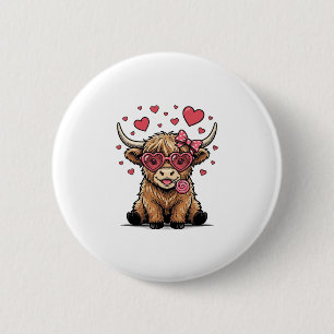 Badge Rond 5 Cm Vache des Highlands mignonne Saint-Valentin lunett