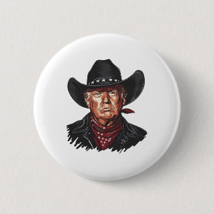 Badge Rond 5 Cm Vache drôle Western Donald Trump Drapeau États-Uni