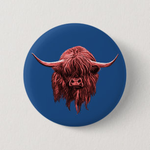 Badge Rond 5 Cm Vache écossaise des Highlands