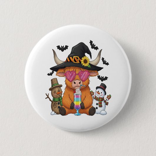Badge Rond 5 Cm Vache Halloween Highland (2) (Devant)