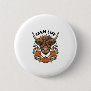 Badge Rond 5 Cm Vache Highland d'automne avec lunettes en forme de