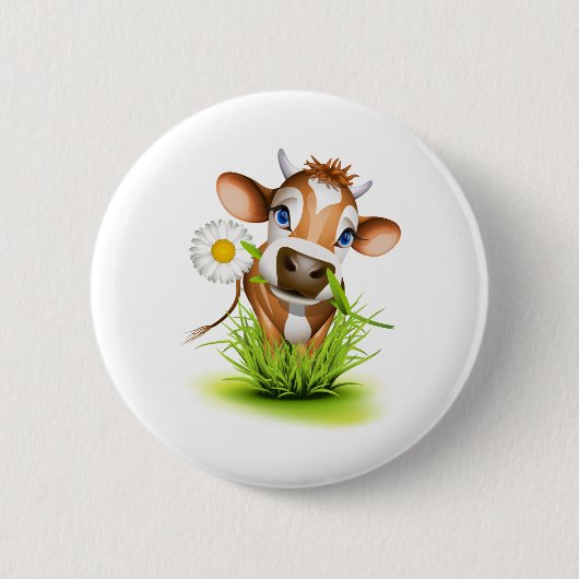 Badge Rond 5 Cm Vache Jersey dans l'herbe (Devant)