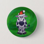Badge Rond 5 Cm Vache Noël sur vert (Devant)