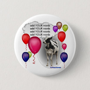 Badge Rond 5 Cm vache parlante à anniversaire