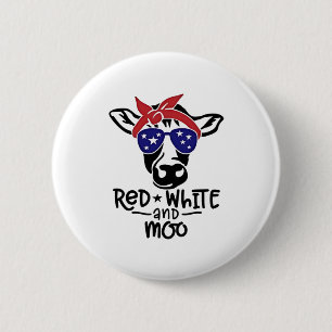 Badge Rond 5 Cm Vache patriotique rouge blanc et moo 4 juillet