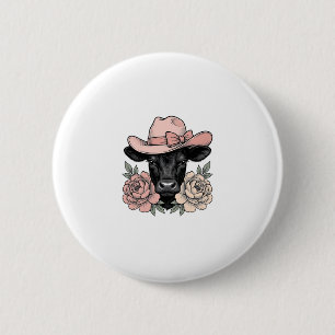 Badge Rond 5 Cm Vachette Cowgirl Rose avec Pivoines Vintage Vector