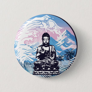 Badge Rond 5 Cm Vague de montagne tropicale de Bouddha