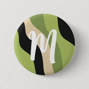 Badge Rond 5 Cm vagues, vert, noir et beige courbes colorées