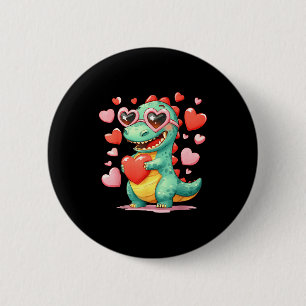 Badge Rond 5 Cm Valentine Dinosaure Trex Tenant Coeur Fille Sunl B