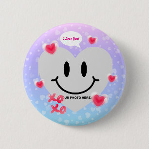 Badge Rond 5 Cm Valentine Verre Coeur Balloon Bubblegum Couple