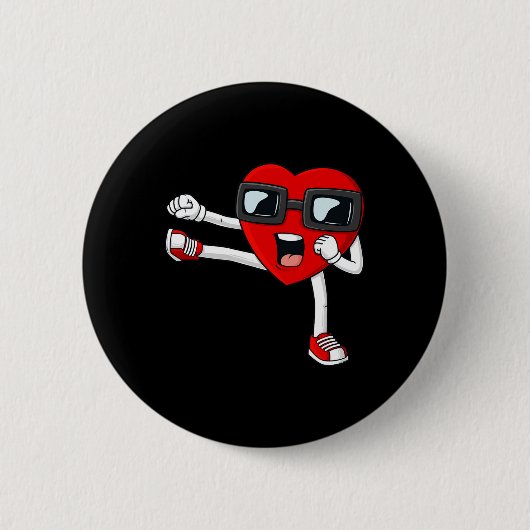 Badge Rond 5 Cm Valentines Day Heart Karate Kick Fun Boys Girls Ki (Devant)
