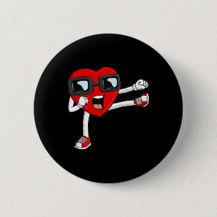 Badge Rond 5 Cm Valentines Day Heart Karate Kick Funny Boys Girls