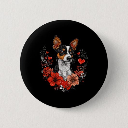 Badge Rond 5 Cm Valentine's Day Rat Terrier Dog  (Devant)