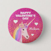 Badge Rond 5 Cm Valentines Day Unicorn Parties scintillant rose Pe (Devant)