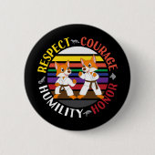 Badge Rond 5 Cm Valeurs karaté - Silhouettes de renard étincelant  (Devant)