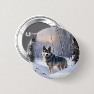 Badge Rond 5 Cm Vallhund Suédois Qu'il neige Noël