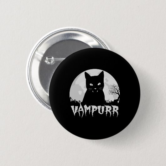 Badge Rond 5 Cm Vampire Chat Noir Halloween Avec Pleine lune - Vam (Devant & derrière)