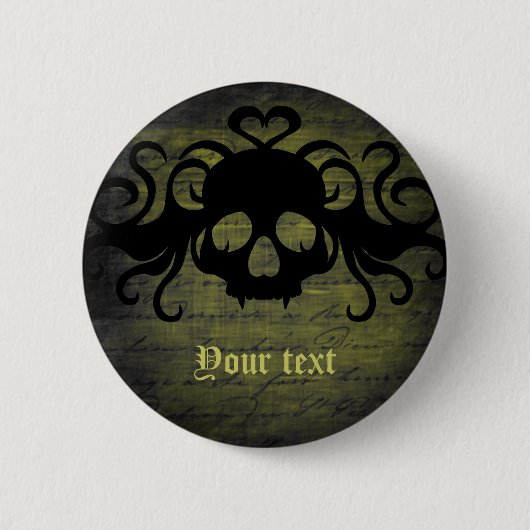 Badge Rond 5 Cm Vampire crâne vert olive (Devant)