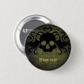 Badge Rond 5 Cm Vampire crâne vert olive (Devant & derrière)