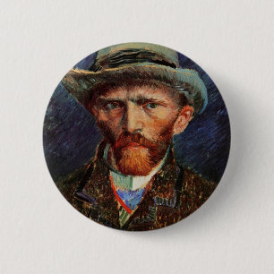 Badge Rond 5 Cm Van Gogh ; Autoportrait avec Casquette Grey Felt