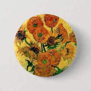 Badge Rond 5 Cm Van Gogh - Nature morte Vase avec quinze tournesol