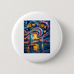 Badge Rond 5 Cm Van Gogh Nuit Étoilée Art New York Liberté Horizon