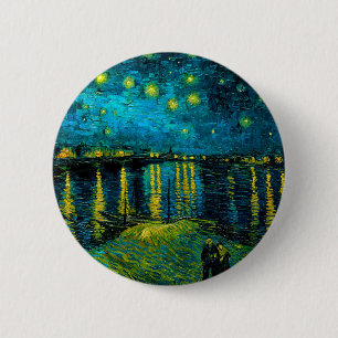Badge Rond 5 Cm Van Gogh Nuit étoilée sur le Rhône