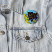 Badge Rond 5 Cm Van Gogh Style Chat avec tournesol (En situation)