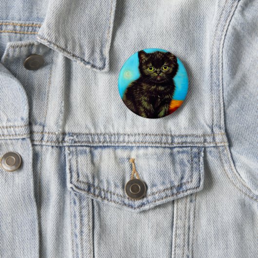 Badge Rond 5 Cm Van Gogh Style Pouting Kitten (En situation)
