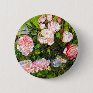 Badge Rond 5 Cm Van Gogh Vie morte avec des roses roses roses
