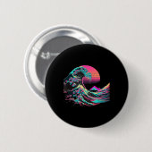 Badge Rond 5 Cm Vaperwave Glitch esthétique Great Wave Retrowave S (Devant & derrière)