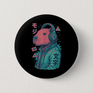 Badge Rond 5 Cm Vaporwave Capybara Anime d'art japonais Manga Ukiy