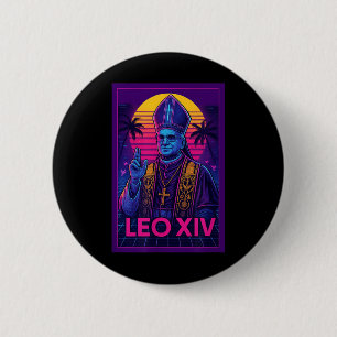 Badge Rond 5 Cm Vaporwave Pape Leo Xiv _ Rétrofuturiste Catholique