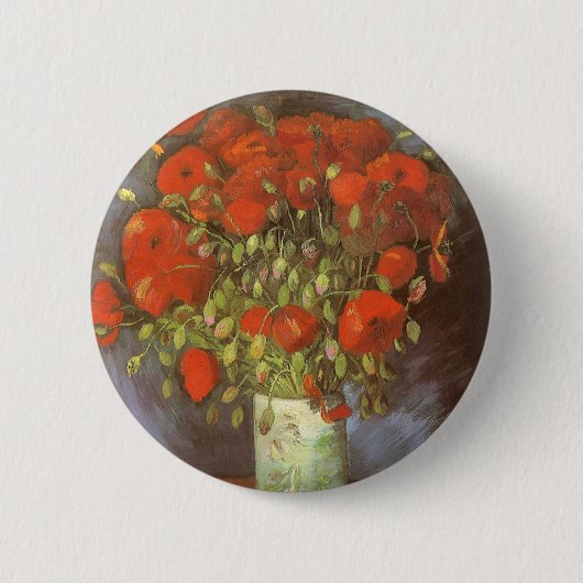Badge Rond 5 Cm Vase avec des pavots rouges par Vincent van Gogh (Devant)