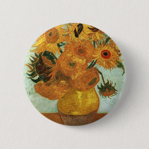 Badge Rond 5 Cm Vase avec douze tournesols, Vincent