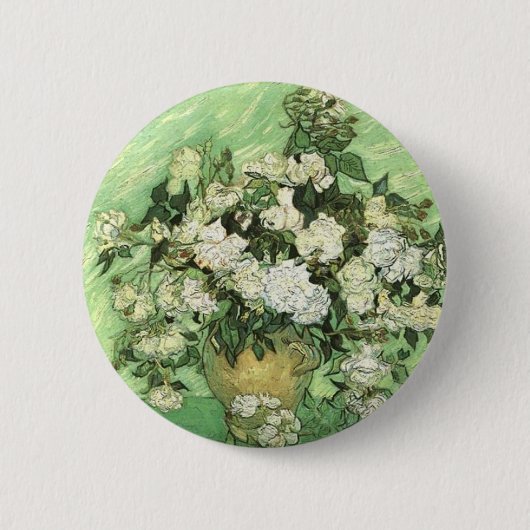 Badge Rond 5 Cm Vase avec Roses - Van Gogh (Devant)