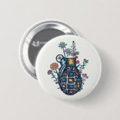 Badge Rond 5 Cm Vase de grenade à main de fleurs (Devant & derrière)