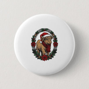 Badge Rond 5 Cm Veau de Noël Vintage Gravure Fête T-Shirt